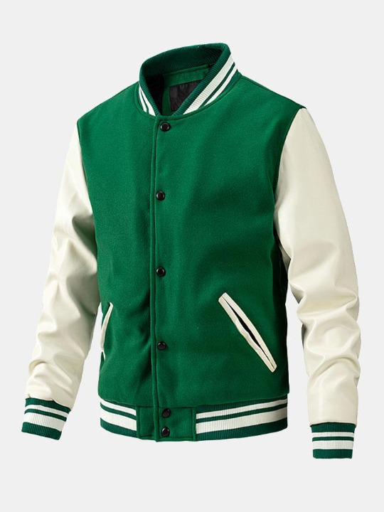 Contrast Wool Look Baseball Jacket-Vacay Outfit