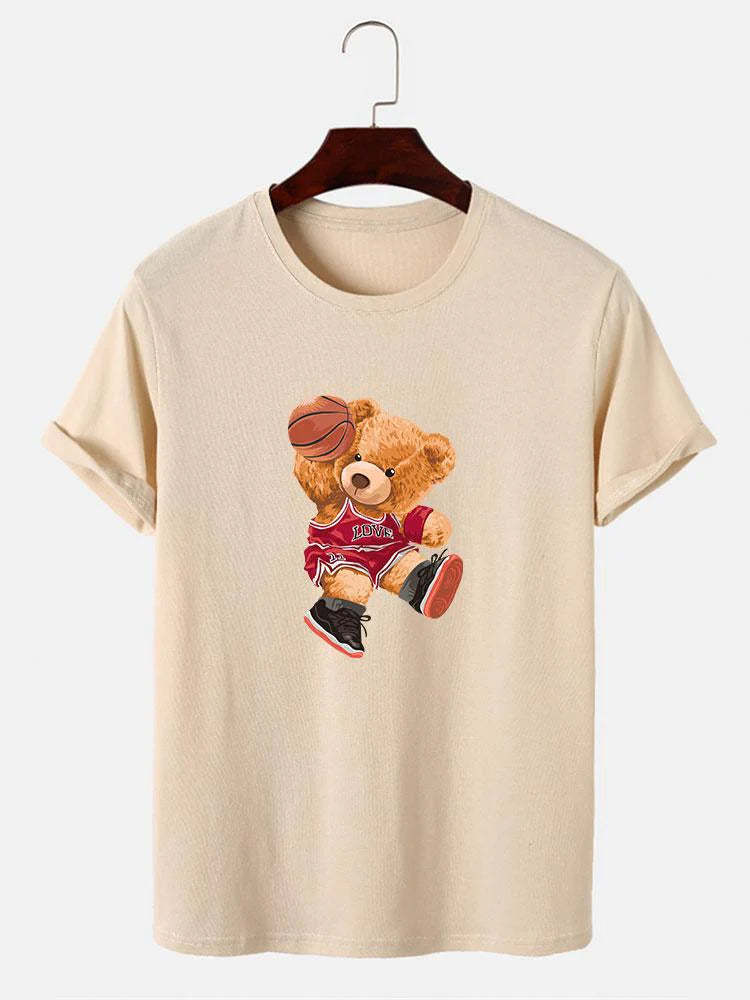 Bear Playing Basketball Print T-Shirt-Vacay Outfit