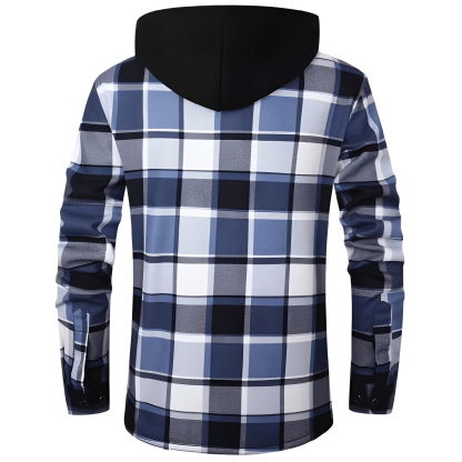 Thermal Lined Fleece Jacket With Hood And Plaid Design For Men