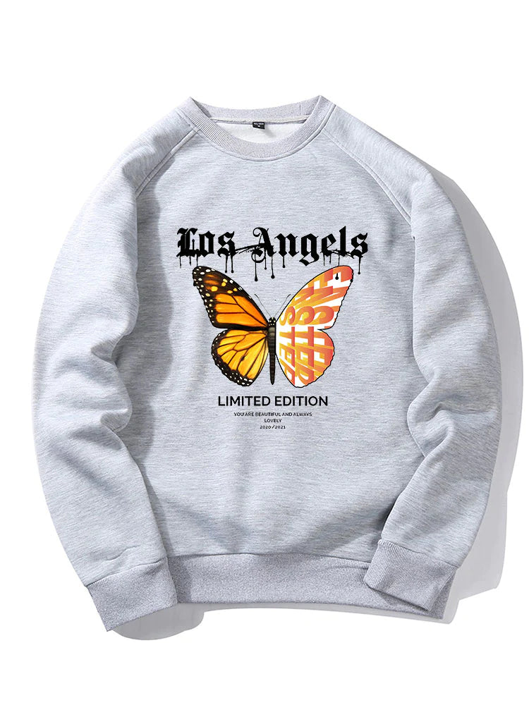Butterfly Letter Print Sweatshirt-Vacay Outfit