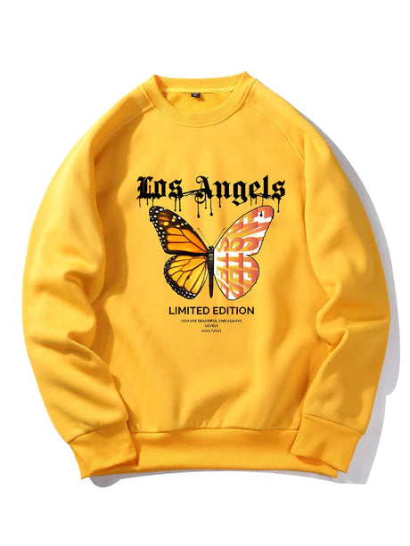 Butterfly Letter Print Sweatshirt-Vacay Outfit