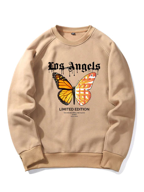 Butterfly Letter Print Sweatshirt-Vacay Outfit