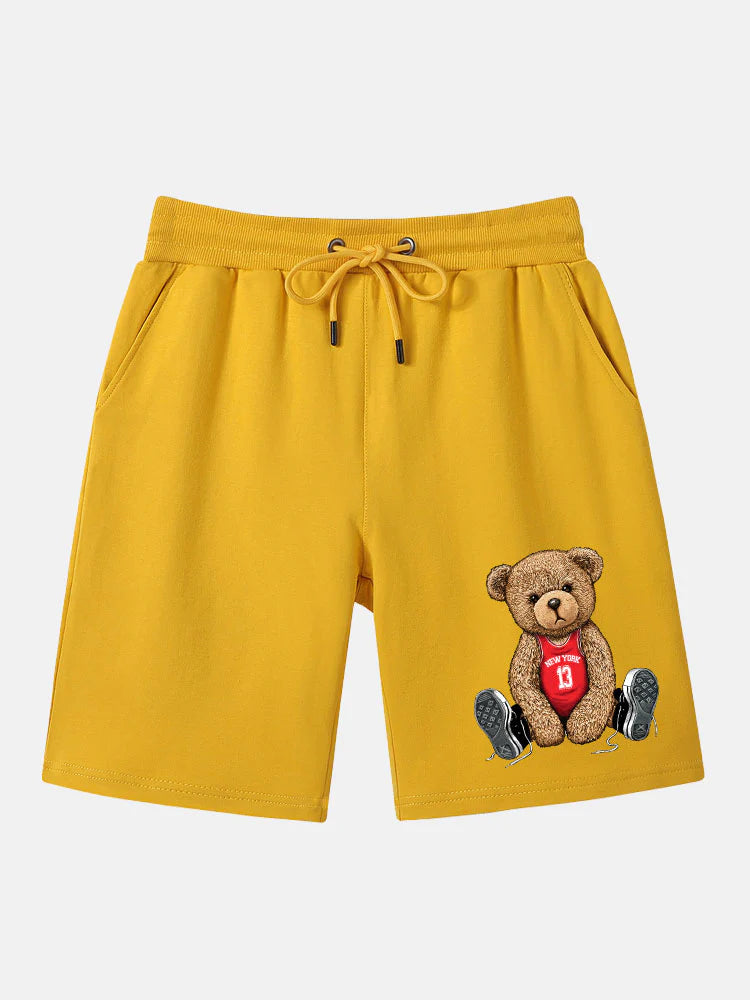 Bear Print Mid Length Shorts-Vacay Outfit