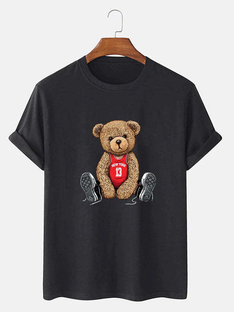 Bear With Long Shoe Laces Print T-Shirt-Vacay Outfit