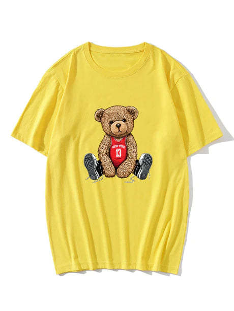 Bear With Long Shoe Laces Print T-Shirt-Vacay Outfit