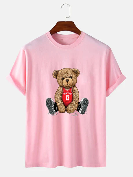 Bear With Long Shoe Laces Print T-Shirt-Vacay Outfit