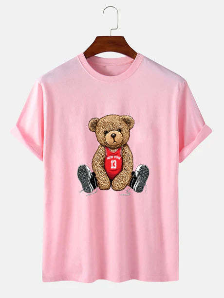 Bear With Long Shoe Laces Print T-Shirt-Vacay Outfit