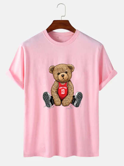 Bear With Long Shoe Laces Print T-Shirt-Vacay Outfit