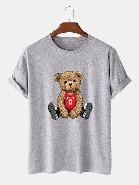 Bear With Long Shoe Laces Print T-Shirt-Vacay Outfit