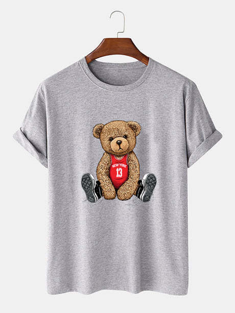 Bear With Long Shoe Laces Print T-Shirt-Vacay Outfit