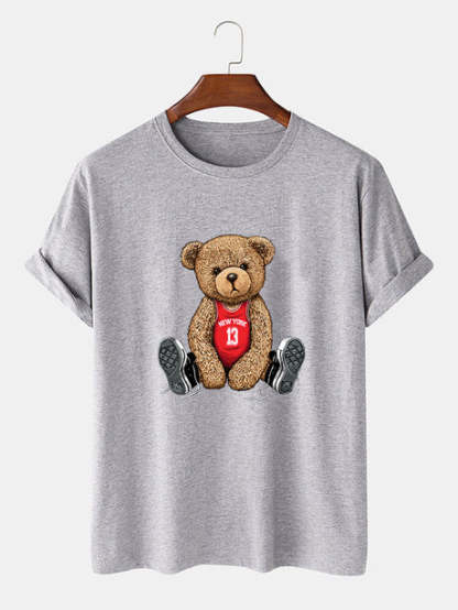 Bear With Long Shoe Laces Print T-Shirt-Vacay Outfit
