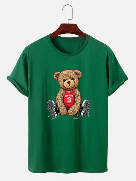 Bear With Long Shoe Laces Print T-Shirt-Vacay Outfit
