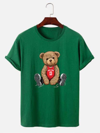 Bear With Long Shoe Laces Print T-Shirt-Vacay Outfit