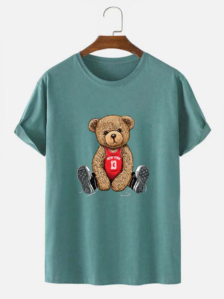 Bear With Long Shoe Laces Print T-Shirt-Vacay Outfit