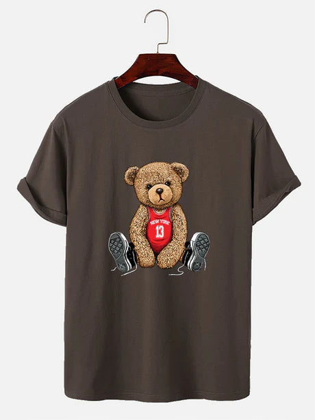 Bear With Long Shoe Laces Print T-Shirt-Vacay Outfit