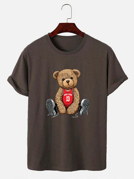 Bear With Long Shoe Laces Print T-Shirt-Vacay Outfit