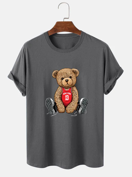 Bear With Long Shoe Laces Print T-Shirt-Vacay Outfit
