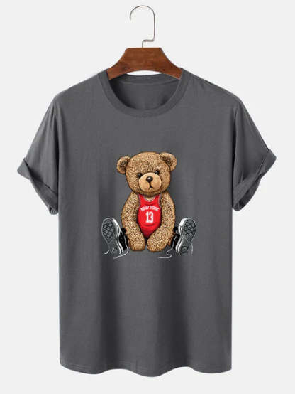 Bear With Long Shoe Laces Print T-Shirt-Vacay Outfit