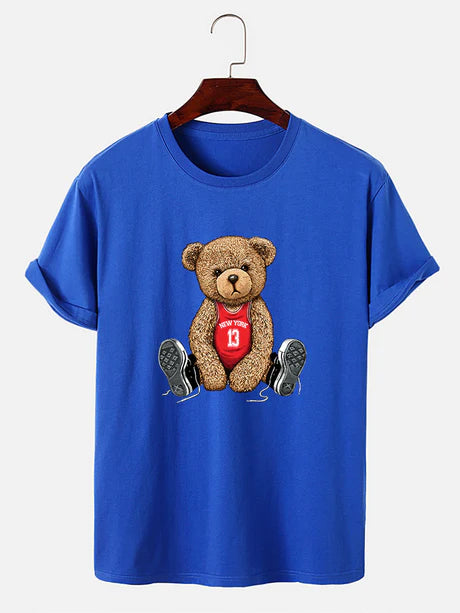 Bear With Long Shoe Laces Print T-Shirt-Vacay Outfit