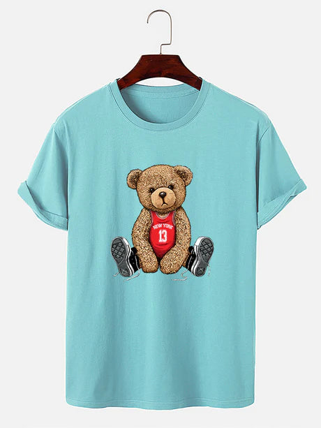 Bear With Long Shoe Laces Print T-Shirt-Vacay Outfit