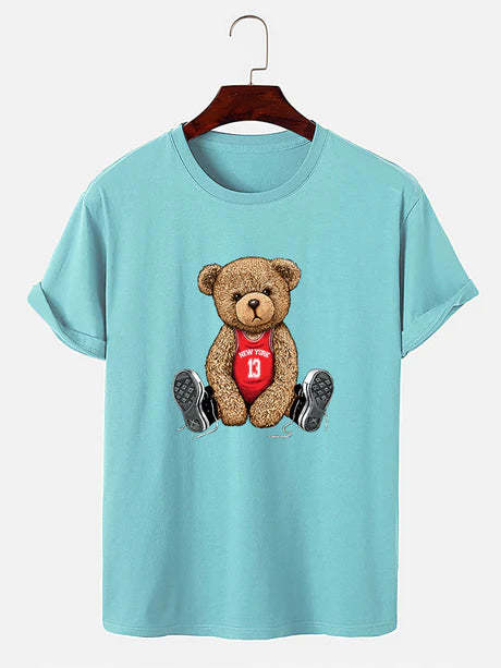 Bear With Long Shoe Laces Print T-Shirt-Vacay Outfit