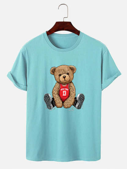 Bear With Long Shoe Laces Print T-Shirt-Vacay Outfit