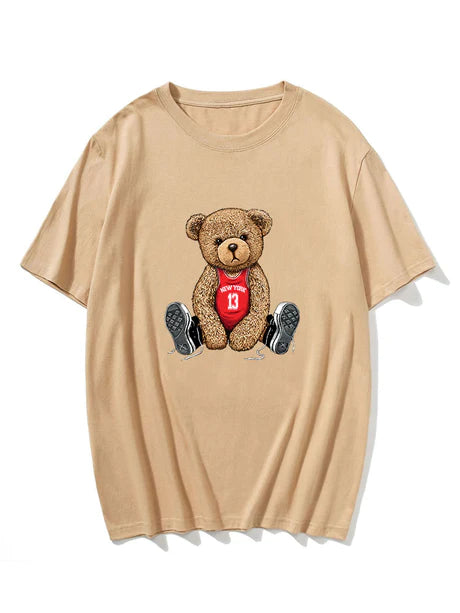 Bear With Long Shoe Laces Print T-Shirt-Vacay Outfit