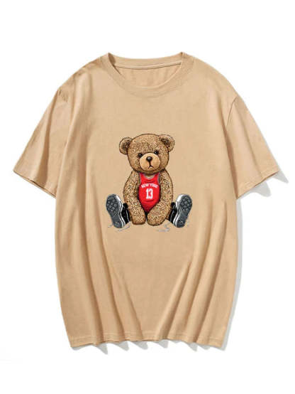 Bear With Long Shoe Laces Print T-Shirt-Vacay Outfit