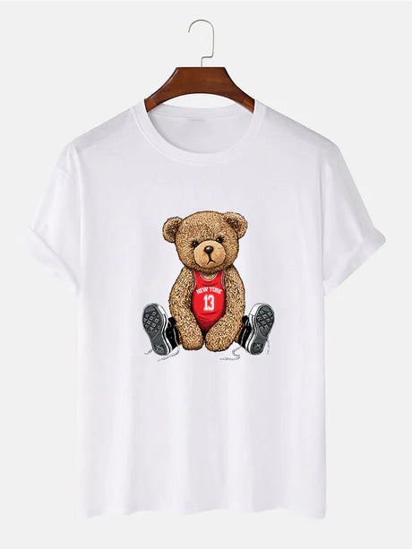 Bear With Long Shoe Laces Print T-Shirt-Vacay Outfit