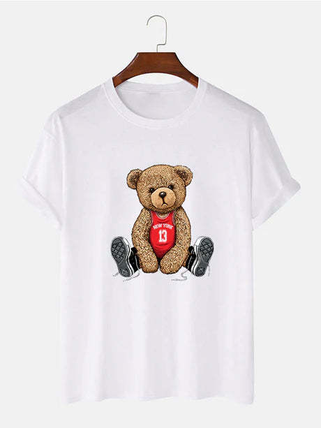 Bear With Long Shoe Laces Print T-Shirt-Vacay Outfit