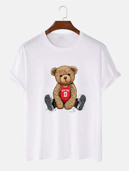 Bear With Long Shoe Laces Print T-Shirt-Vacay Outfit