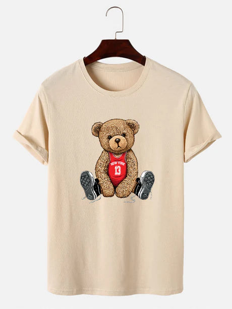Bear With Long Shoe Laces Print T-Shirt-Vacay Outfit