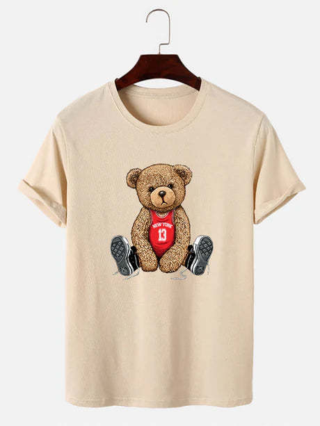 Bear With Long Shoe Laces Print T-Shirt-Vacay Outfit