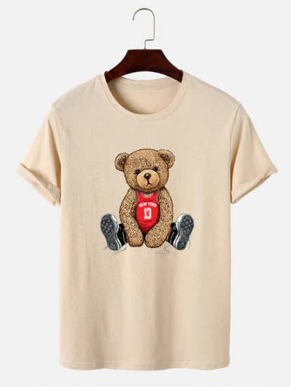 Bear With Long Shoe Laces Print T-Shirt-Vacay Outfit