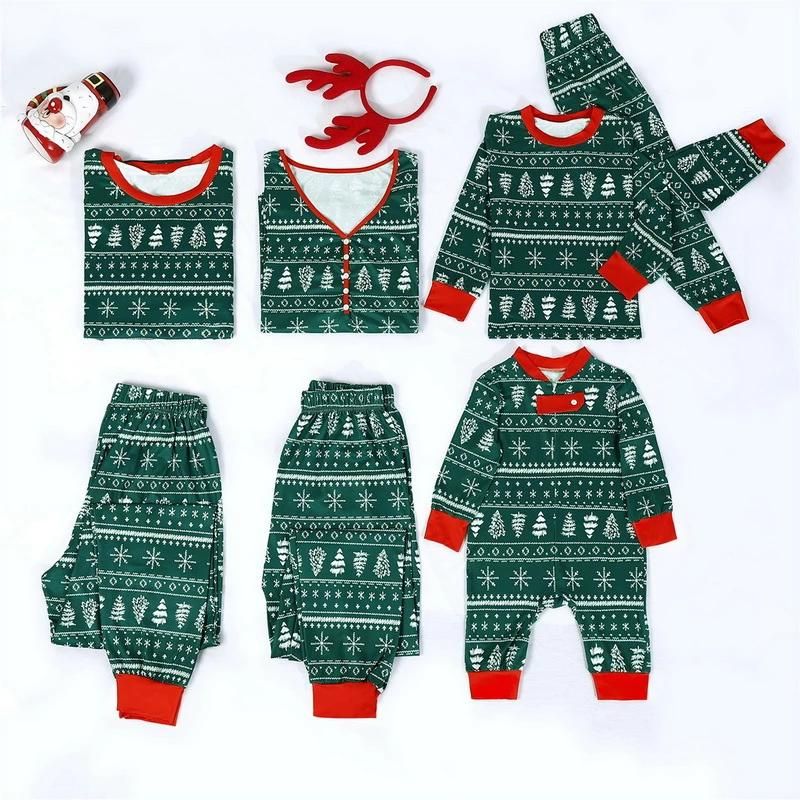 Christmas Tree Green Print Pajamas Set-Vacay Outfit