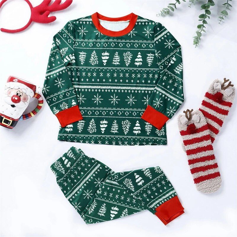 Christmas Tree Green Print Pajamas Set-Vacay Outfit