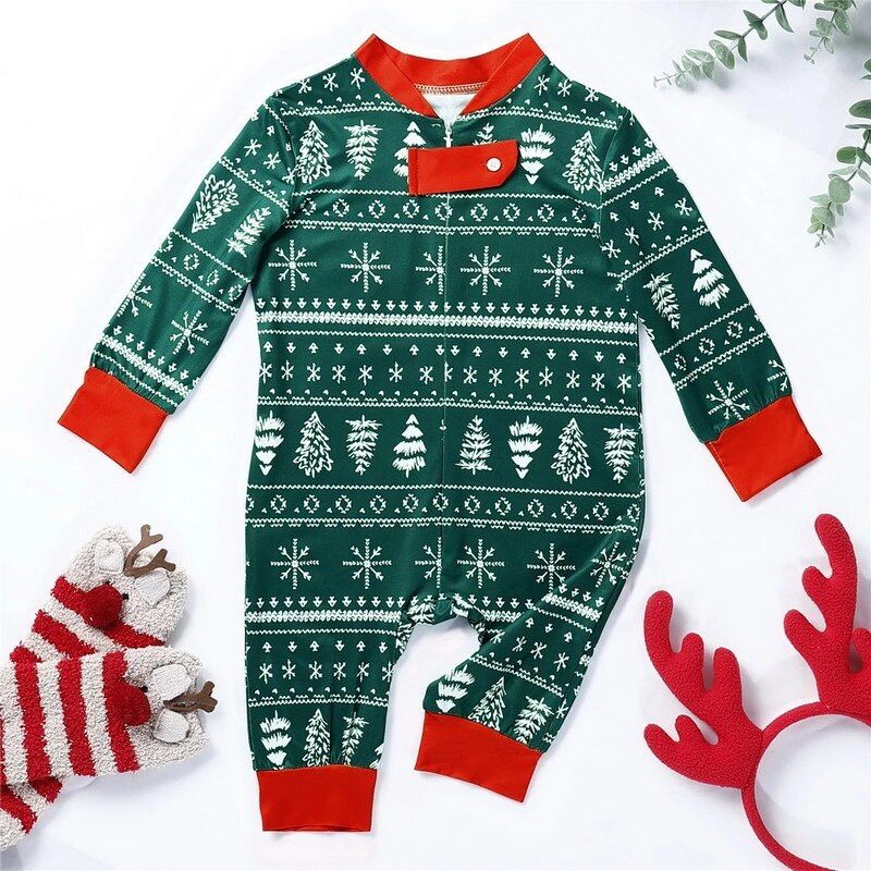 Christmas Tree Green Print Pajamas Set-Vacay Outfit