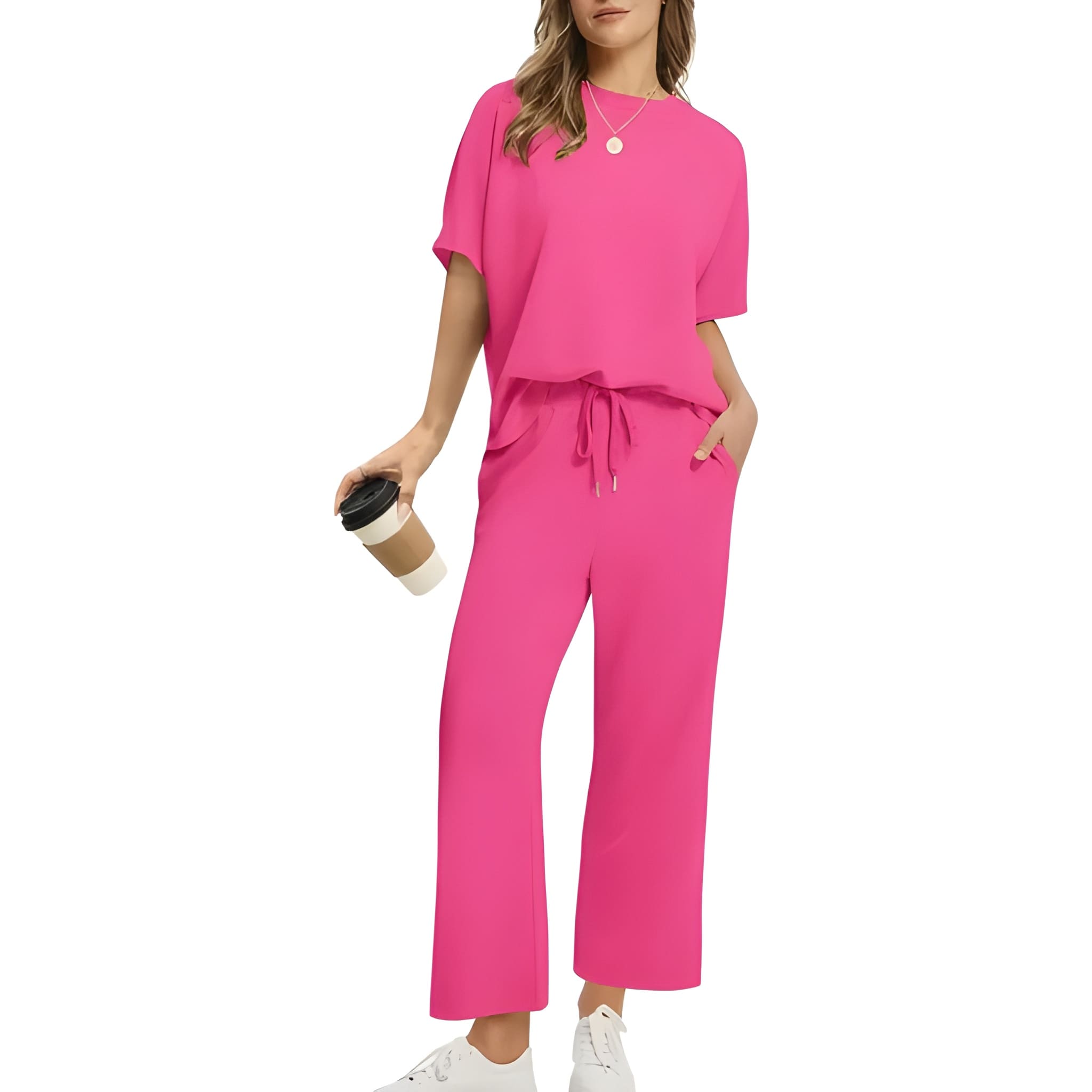 Oversized Two Piece Lounge Set With Top And Wide Pants For Women