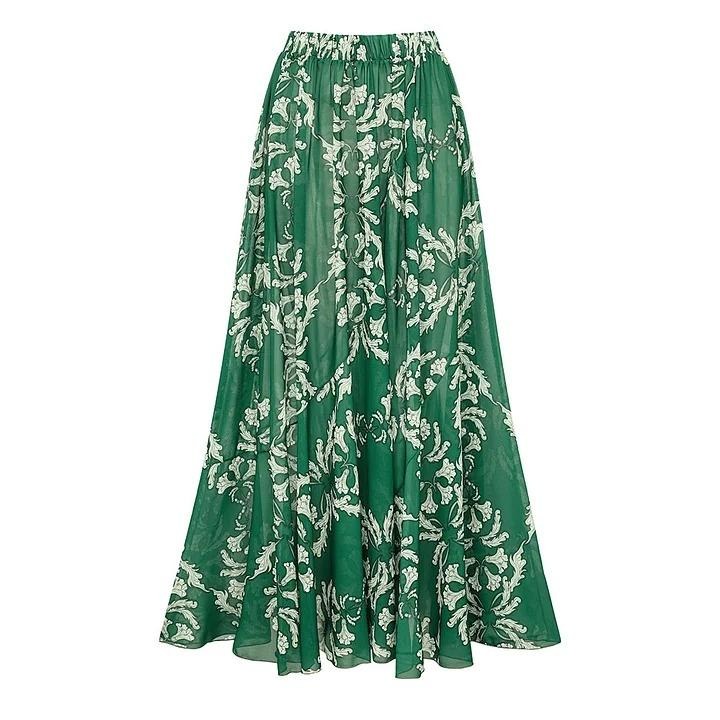  Women's V-neck Green Print One Piece Swimsuit and Matching Cover Skirt Set
