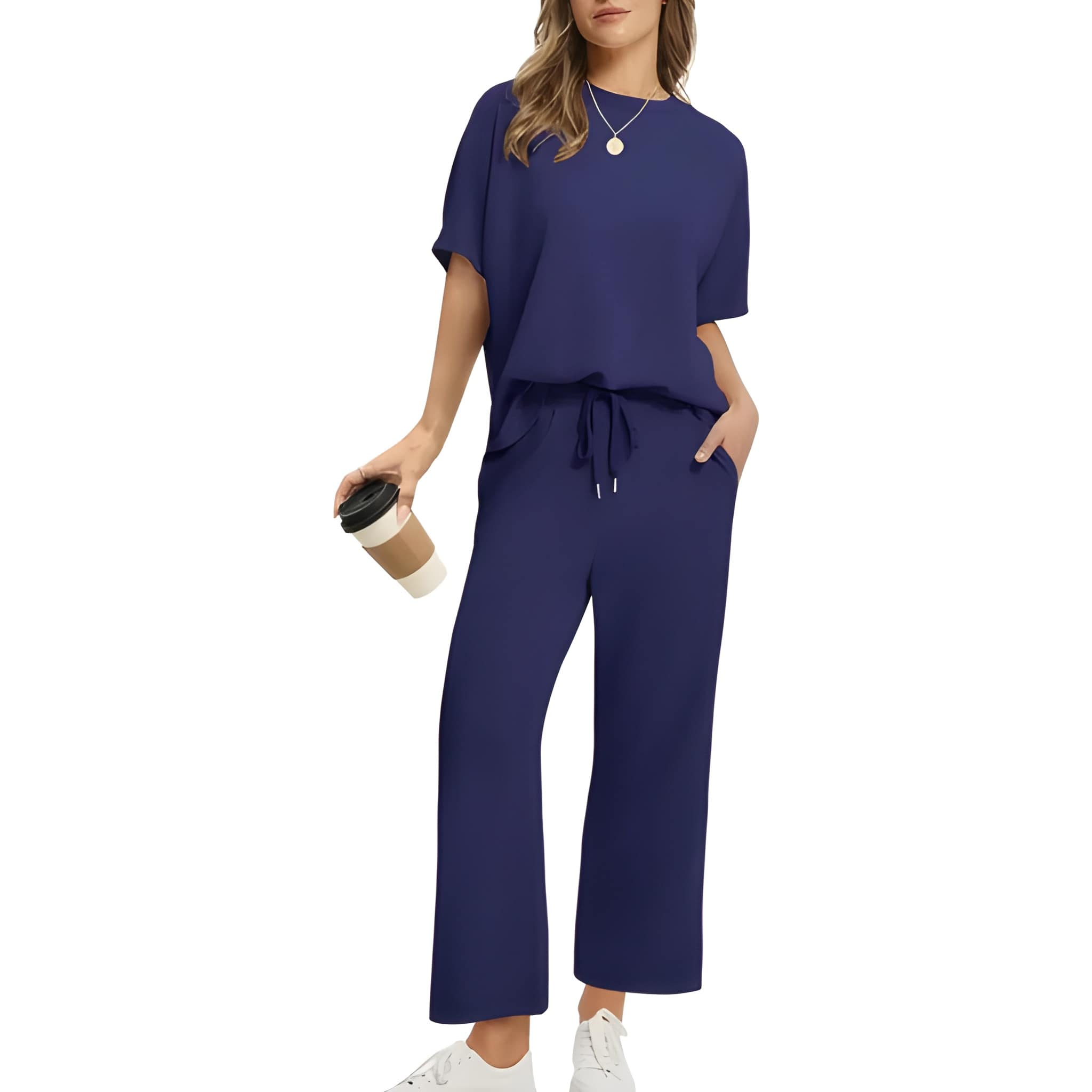 Oversized Two Piece Lounge Set With Top And Wide Pants For Women