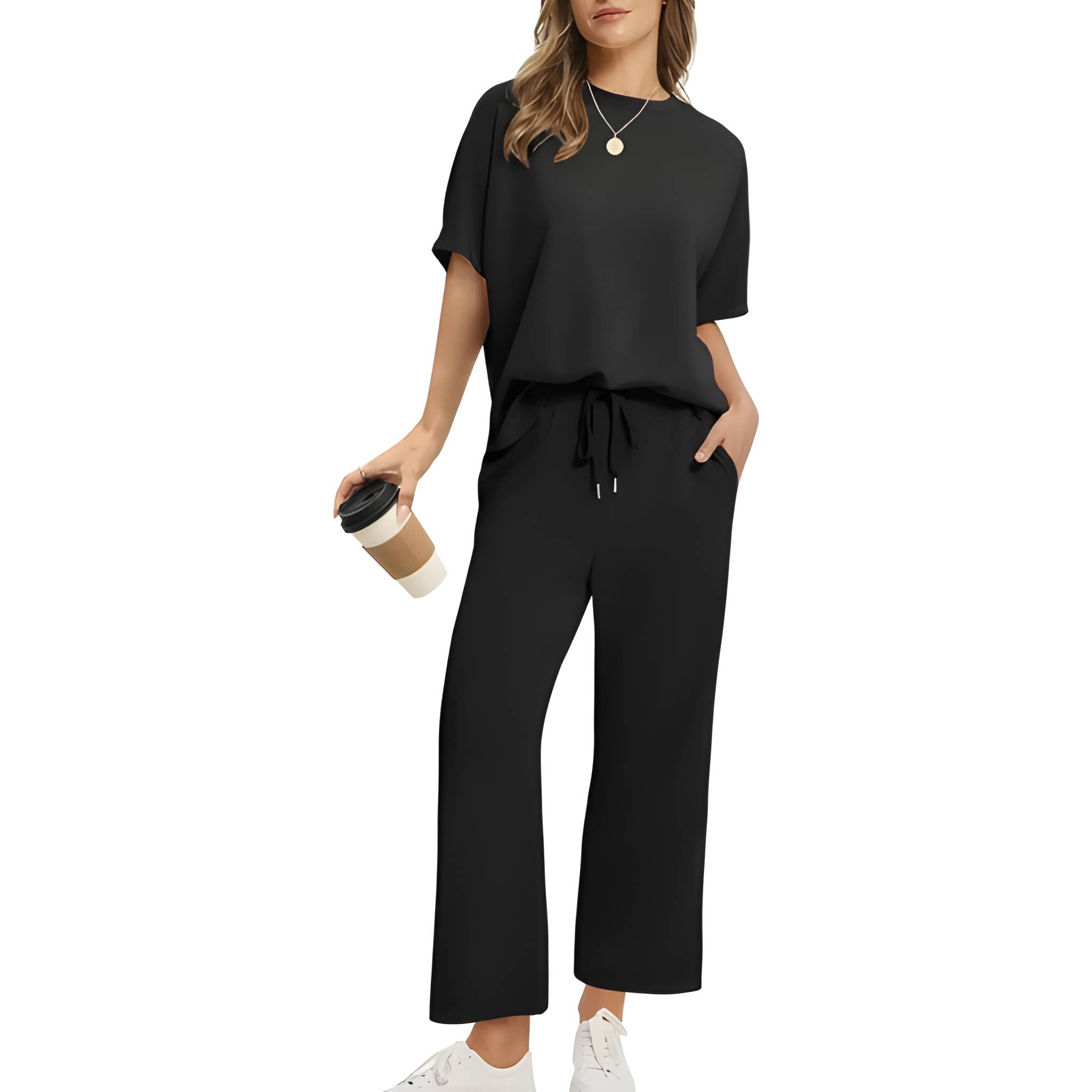 Oversized Two Piece Lounge Set With Top And Wide Pants For Women