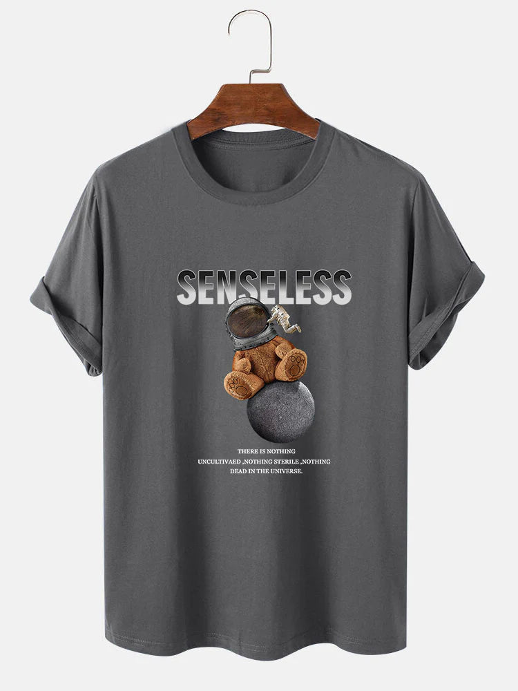 Astronaut Bear Print T-Shirt-Vacay Outfit