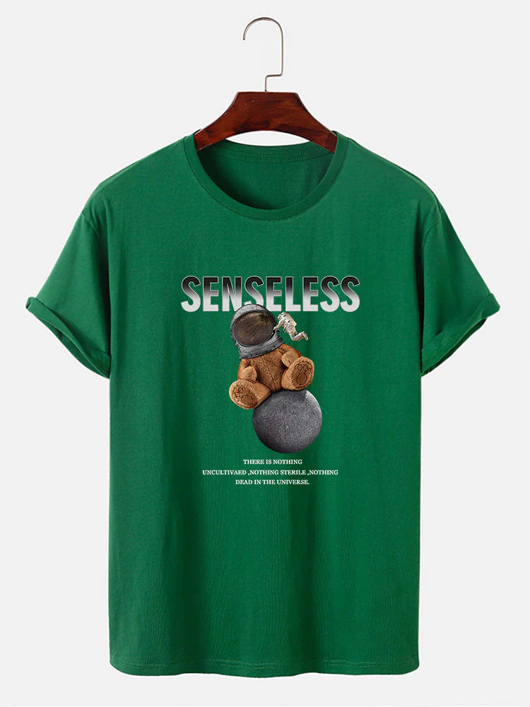 Astronaut Bear Print T-Shirt-Vacay Outfit