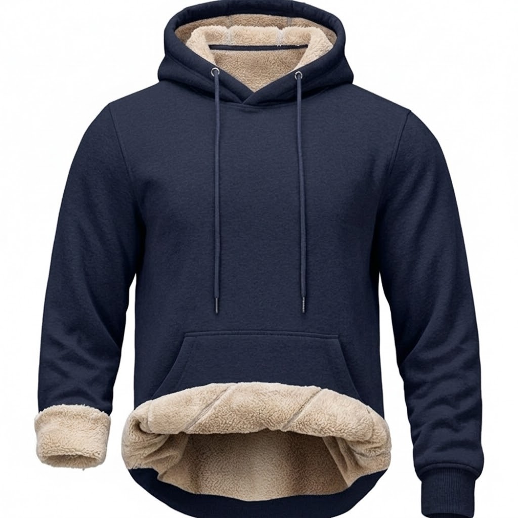 Thick Sherpa Lined Fleece Pullover Hoodie With Kangaroo Pocket For Men