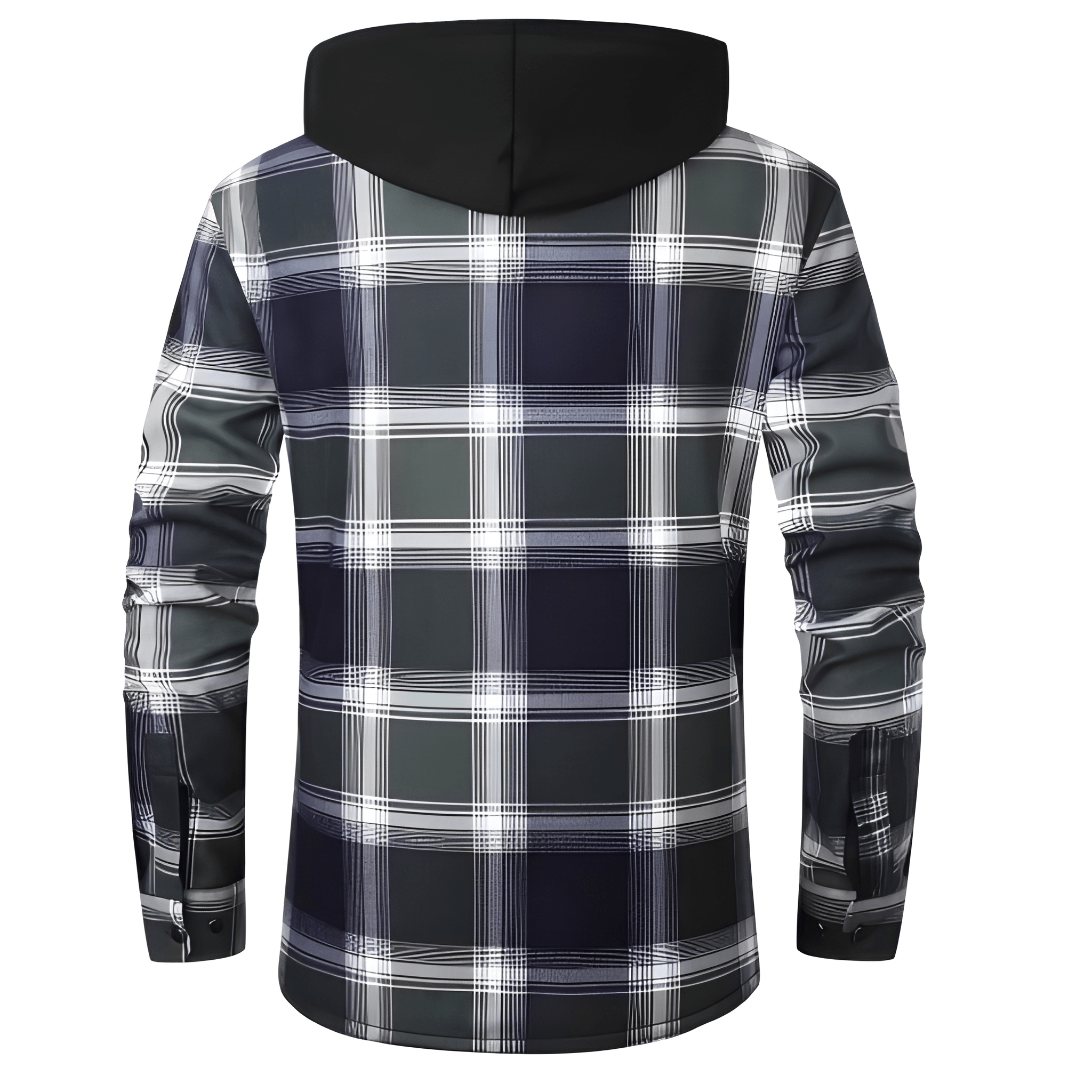 Thermal Lined Fleece Jacket With Hood And Plaid Design For Men