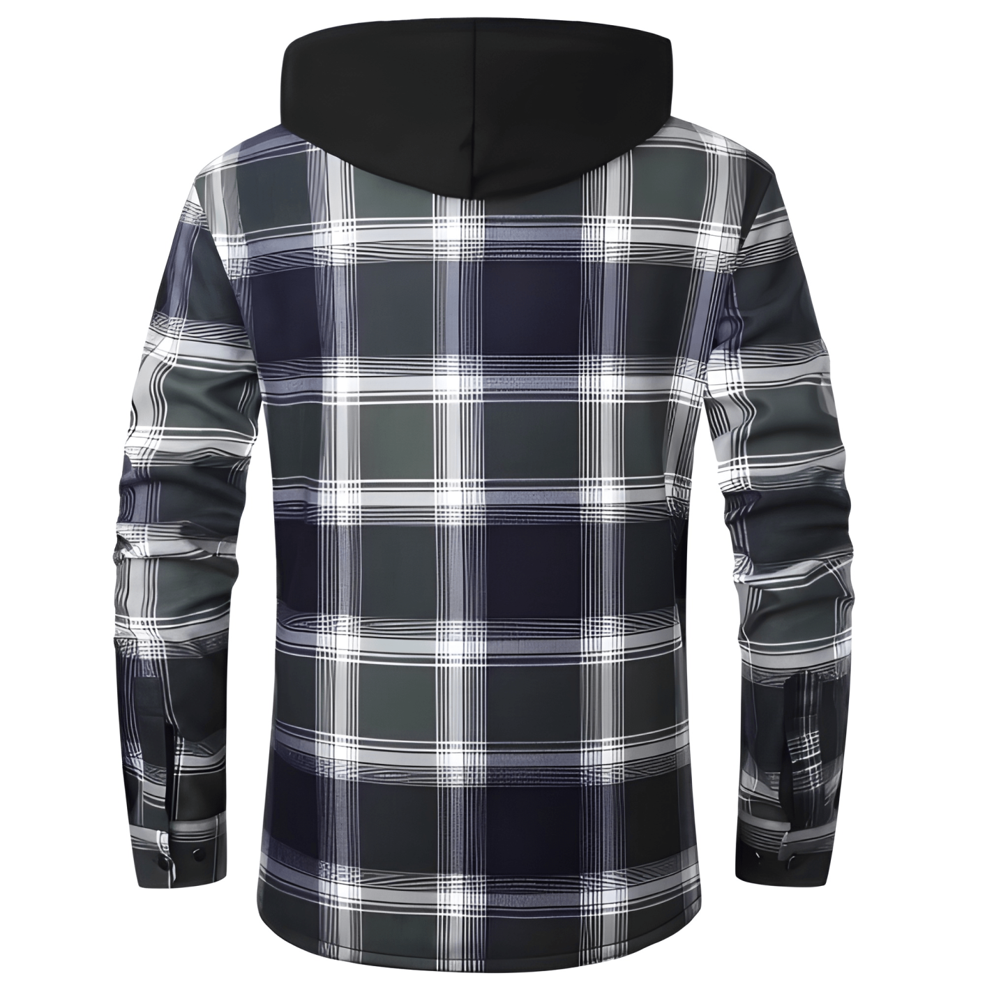 Thermal Lined Fleece Jacket With Hood And Plaid Design For Men