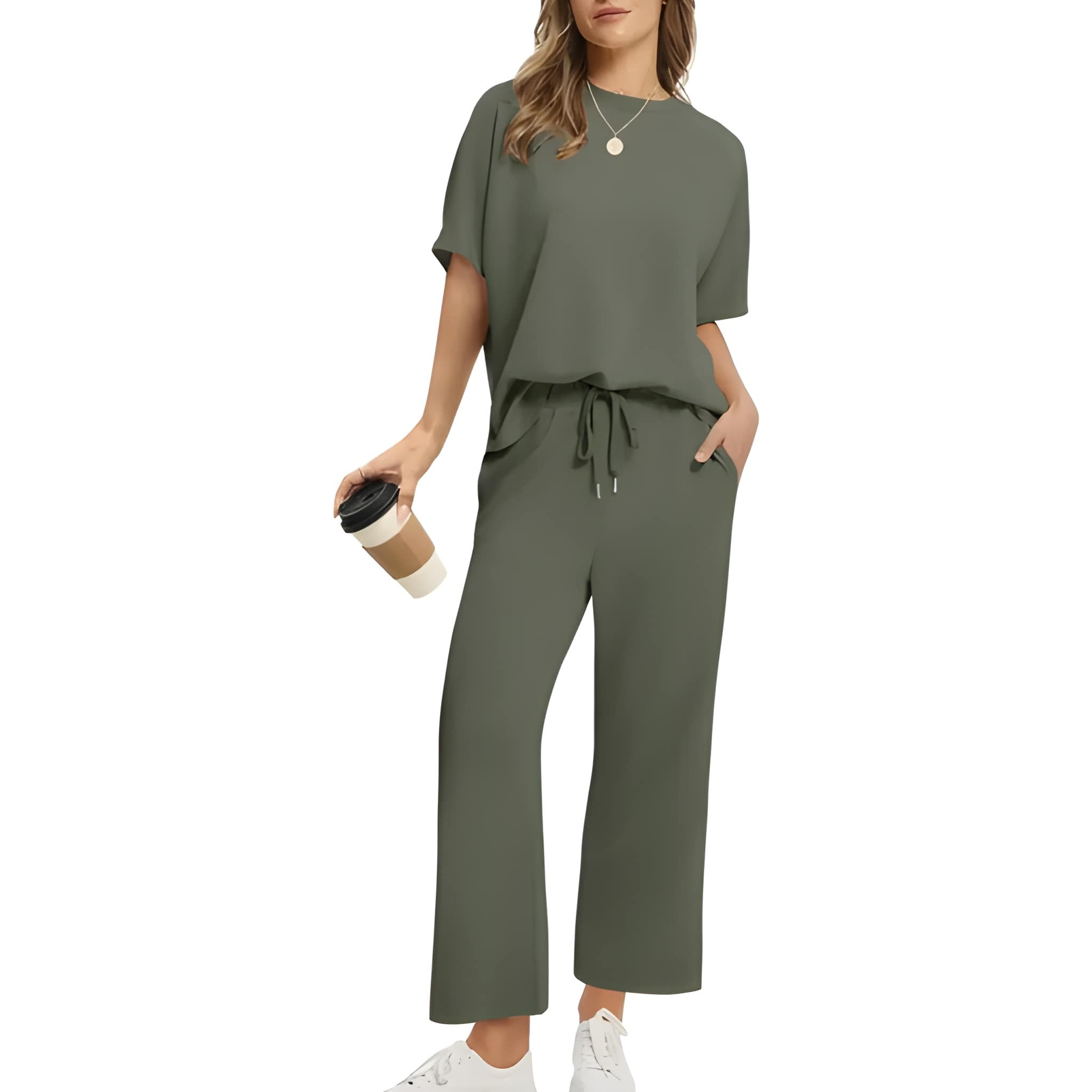 Oversized Two Piece Lounge Set With Top And Wide Pants For Women