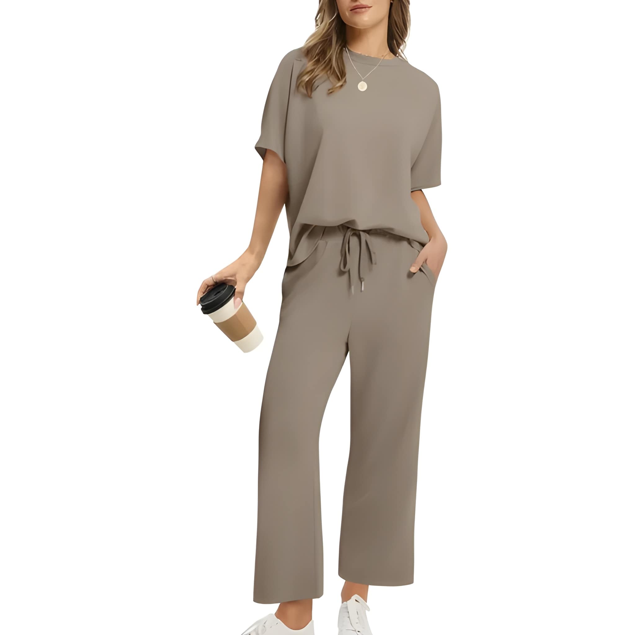 Oversized Two Piece Lounge Set With Top And Wide Pants For Women