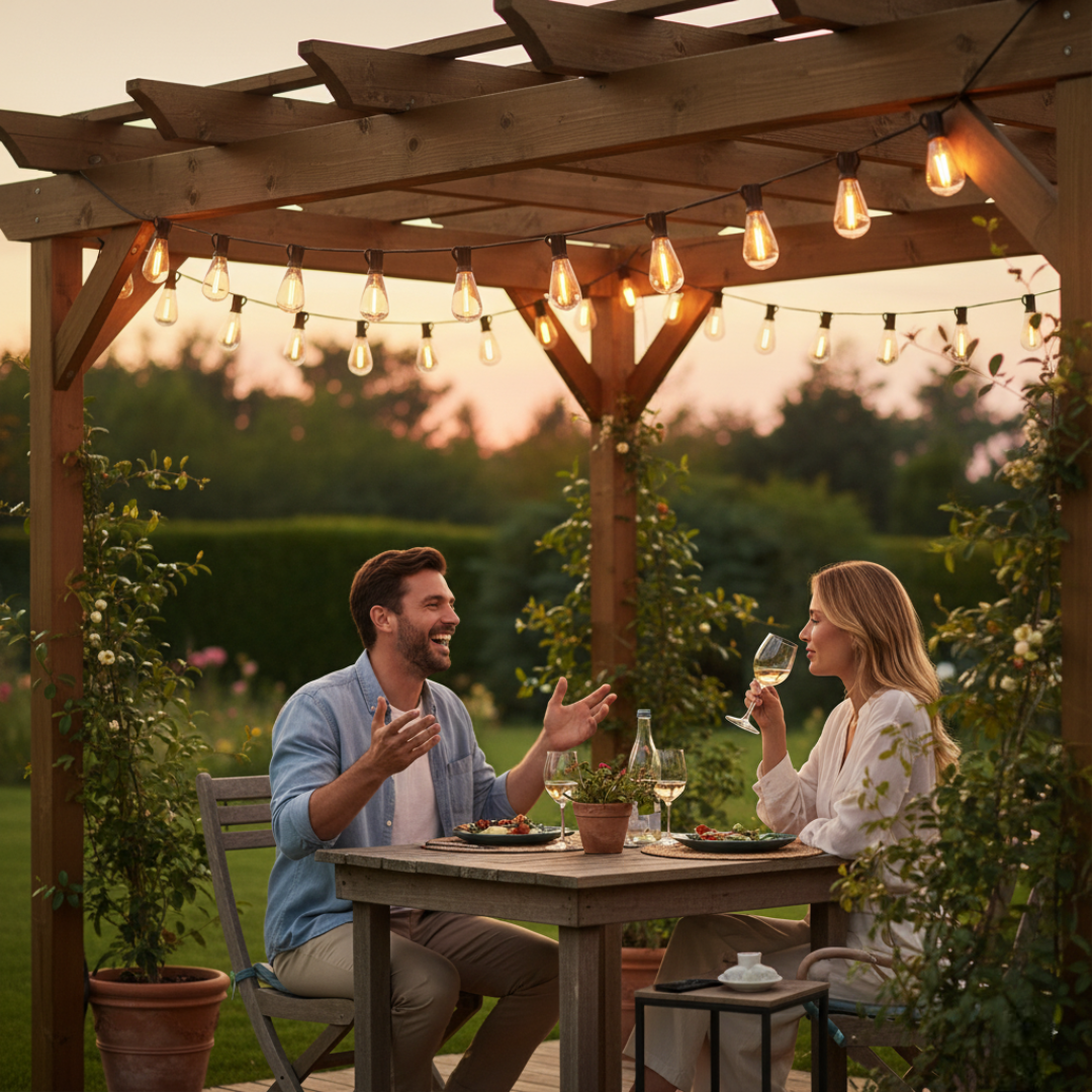 LED Outdoor String Lights With Remote Shatterproof Bulbs Waterproof And Dimmable Patio Lights