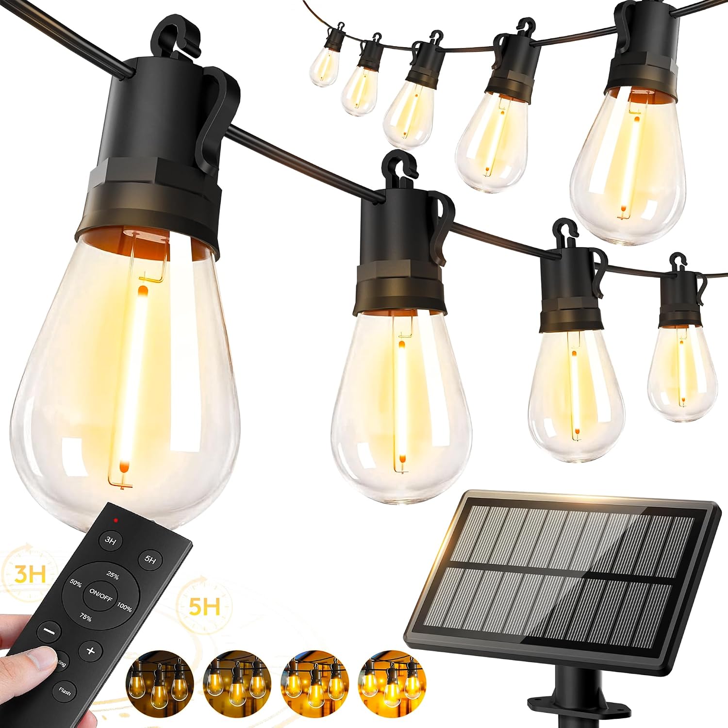 Solar Powered Outdoor String Lights For Patio And Garden